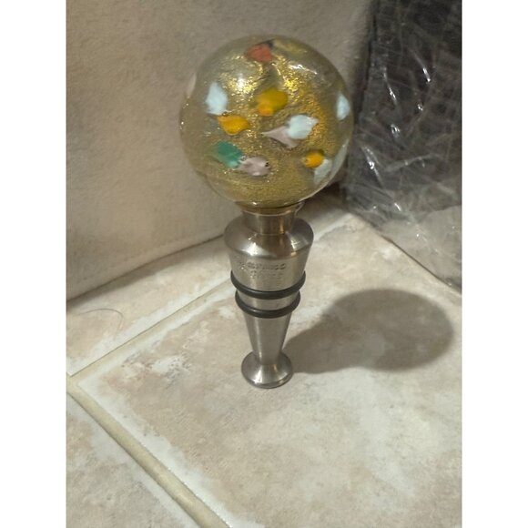 Murano Glass Handcrafted Art Glass & Stainless Steel Wine Bottle Stopper - Picture 1 of 8